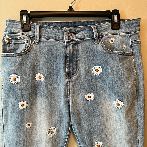 Anna-Kaci California size XXL denim daisy bell bottom jeans! Cotton spandex - Picture 4 of 11